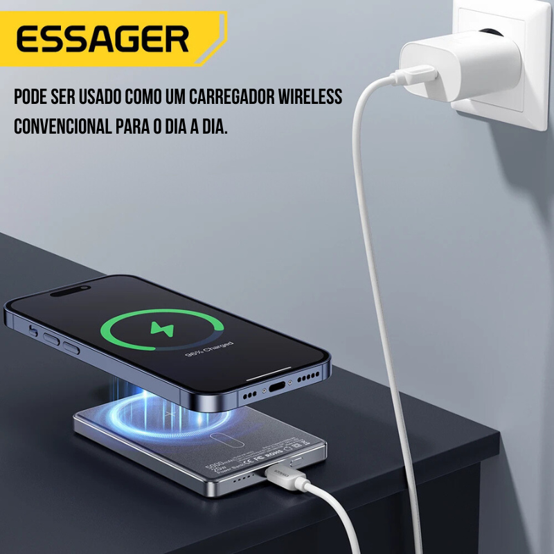 Power Bank Essager 5000mAh – Compacto, Potente e Sem Fio