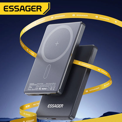 Power Bank Essager 5000mAh – Compacto, Potente e Sem Fio